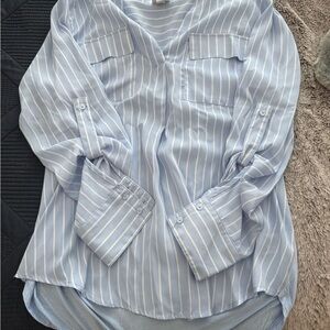 A New Day Sky Blue Blouse with White Stripes
